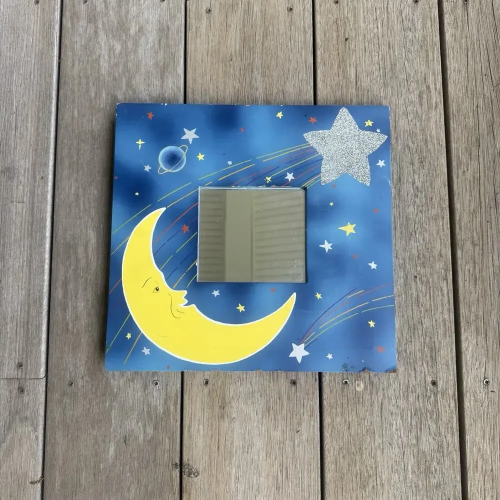 Vintage 90s Celestial Moon And Stars Mirror Hand Painted Whimsygoth Gallery Wall